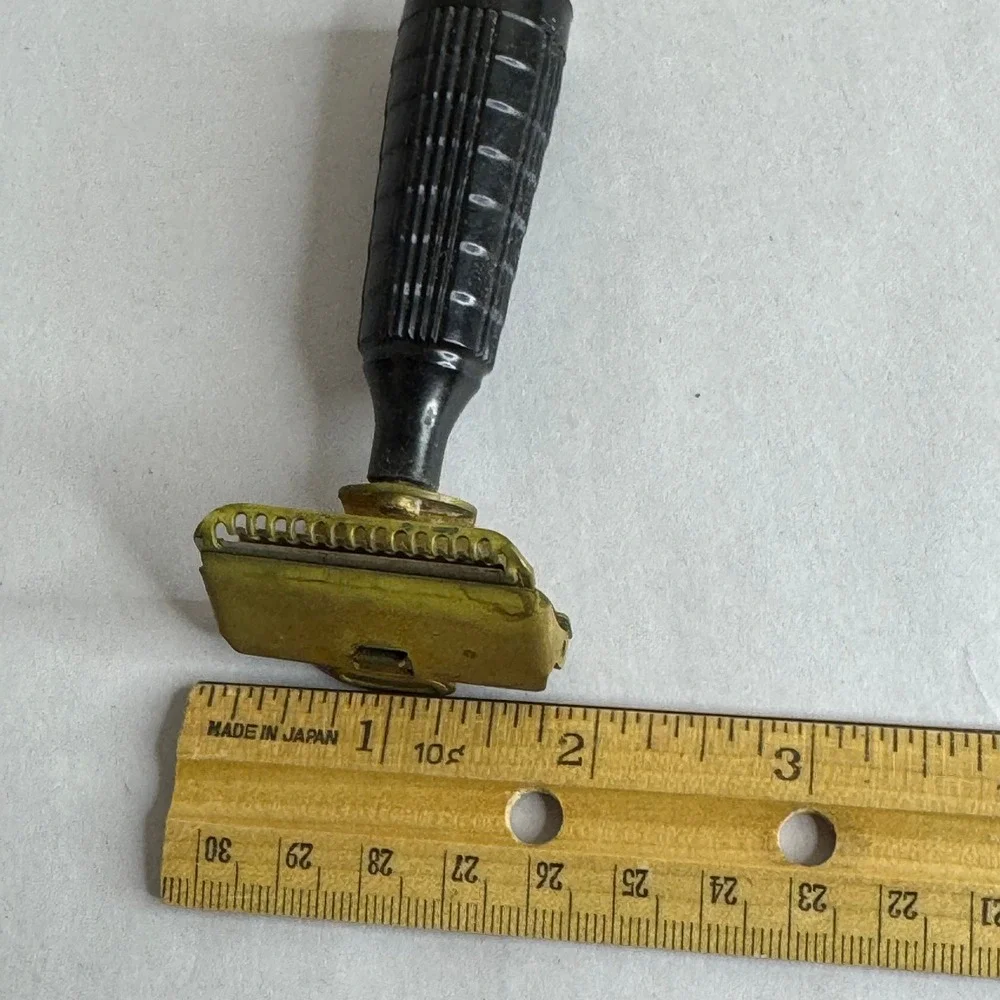 Vintage GEM Junior Single Edge Safety Razor Gold Tone Black Bakelite Handle USA